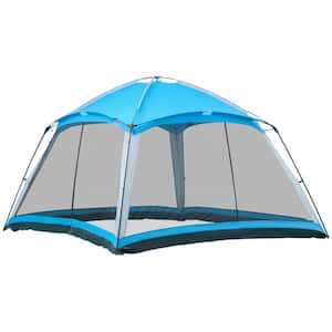 12 ft. x 12 ft. Screen House Room, 8 Person Light Blue Camping Tent with Carry Bag and 4 Mesh Walls for Hiking