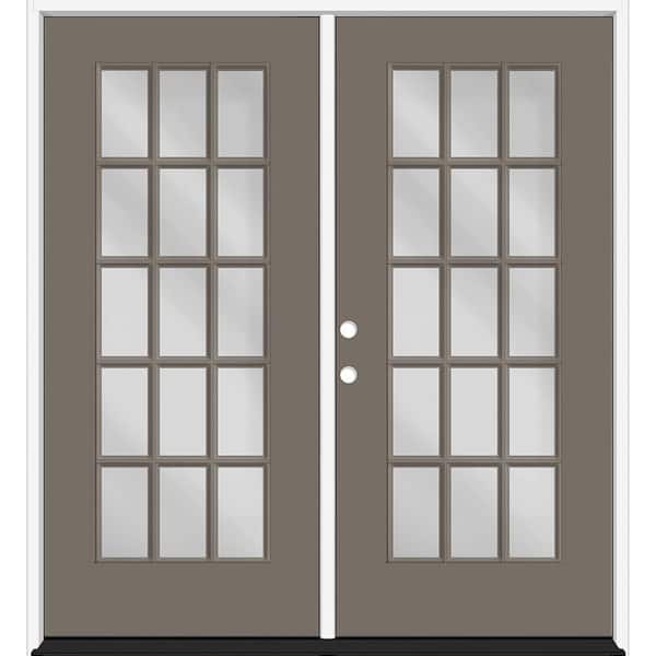 Reliant 64 in. x 80 in. Full Lite 15L Clear Glass RHIS Kindling Finish Fiberglass Double Prehung Front Door 4 in. Jamb