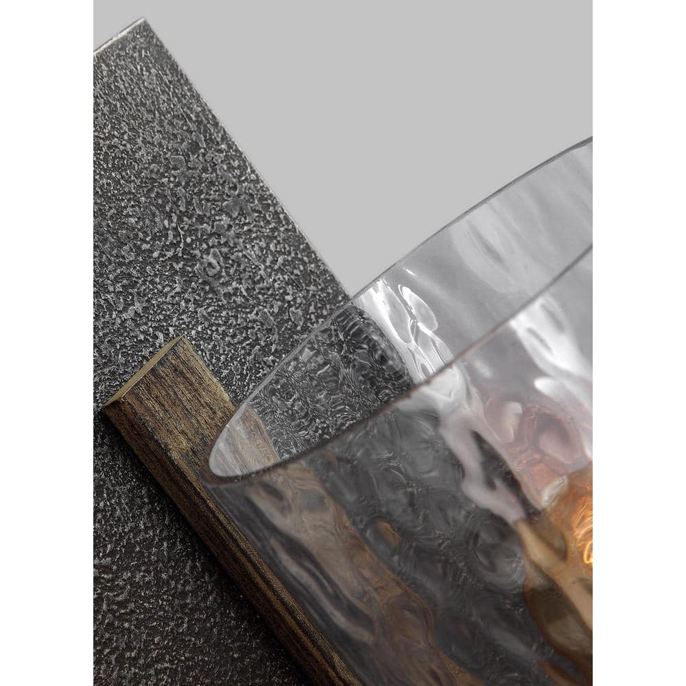 Distressed Weathered Oak and Slate Grey Metal 1-Light Wall Sconce