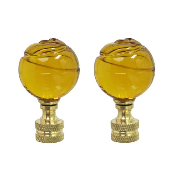 Aspen Creative Corporation 2 in. Yellow Glass Ball Lamp Finial with Solid Brass (2-Pack)