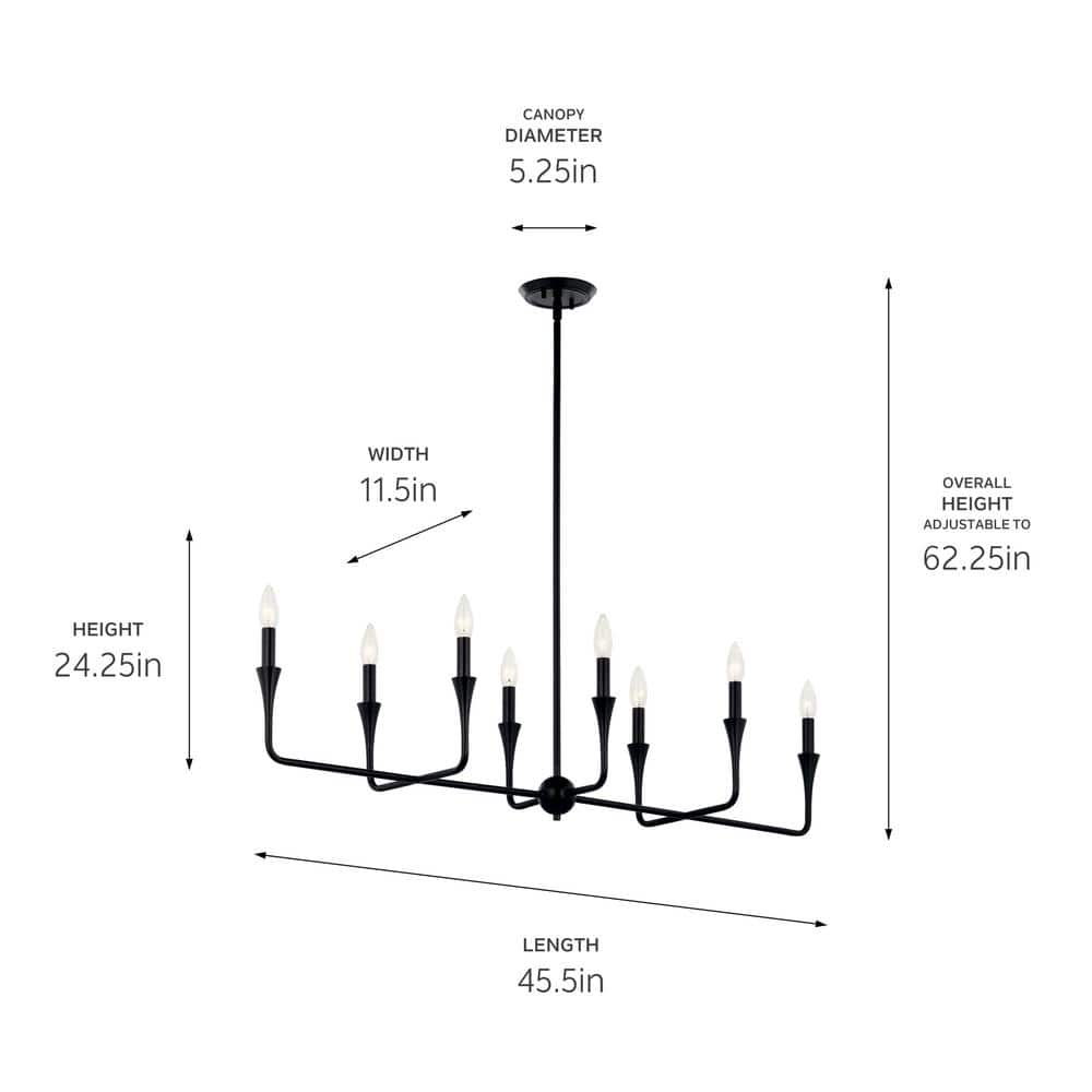 Alvaro Black 8-Light Modern Linear Chandelier