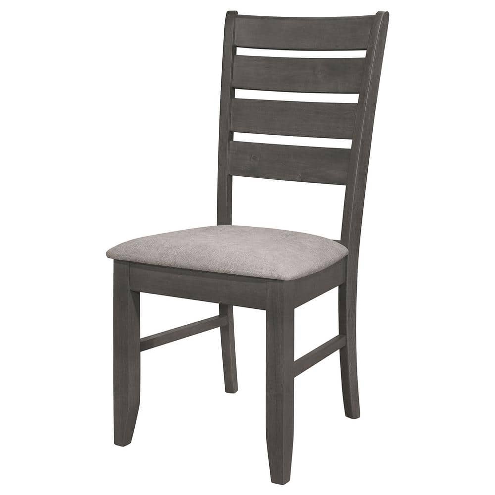 Dark Gray Upholstered Ladderback Wood Side Chair Set