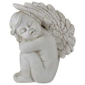 7.5 in. Ivory Left Facing Sleeping Cherub Angel Outdoor Garden Statue