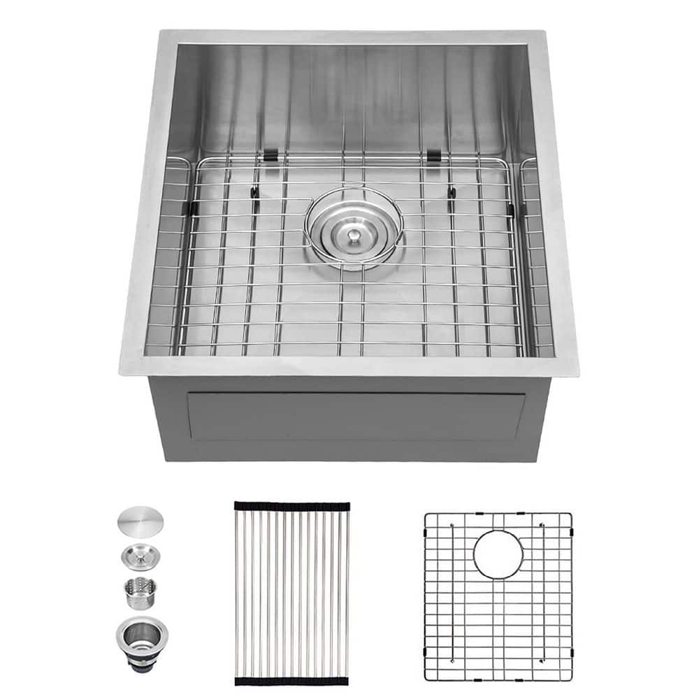 17 in. Undermount Single Bowl 18-Gauge Brushed Nickel Stainless Steel Kitch