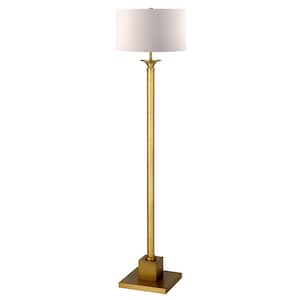 65 in. Gold and White 1 1-Way (On/Off) Standard Floor Lamp for Living Room with Cotton Drum Shade