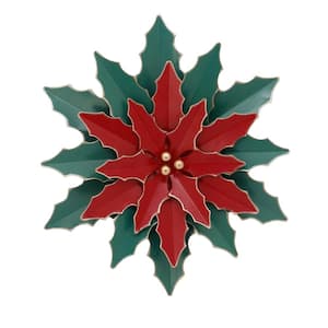 14.5 in. H Large Red Metal Poinsettia Christmas Wall Hanging