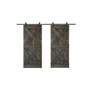 Double X Series 60 in. x 84 in. Fully Set Up Ebony Finished Pine Wood Sliding Barn Door with Hardware Kit