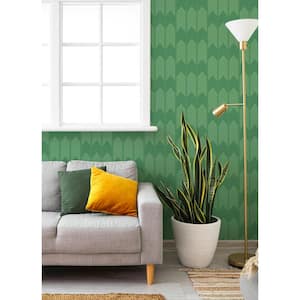 Nyle Green Chevron Stripes Paper Glossy Non-Pasted Wallpaper Roll