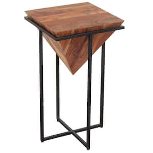 Ida 15 in. Brown and Black Square Wooden Side Table with Cross Metal Base
