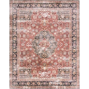 Emelina Traditional Persian Machine Washable Red 5 ft. x 8 ft. Indoor Rectangle Area Rug