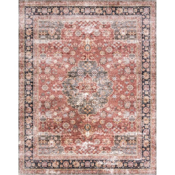 Emelina Traditional Red 5 ft. x 8 ft. Persian Machine Washable Indoor Rectangle Area Rug