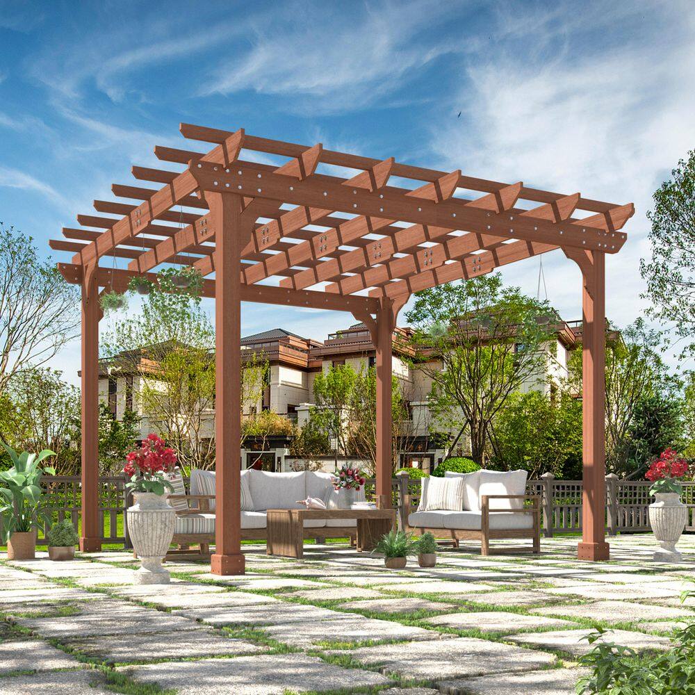 12 ft. W x 12 ft. D Cedar Wood Patio Pergola Shade Structure for Outdoor, Brown price history on PriceWatchPro