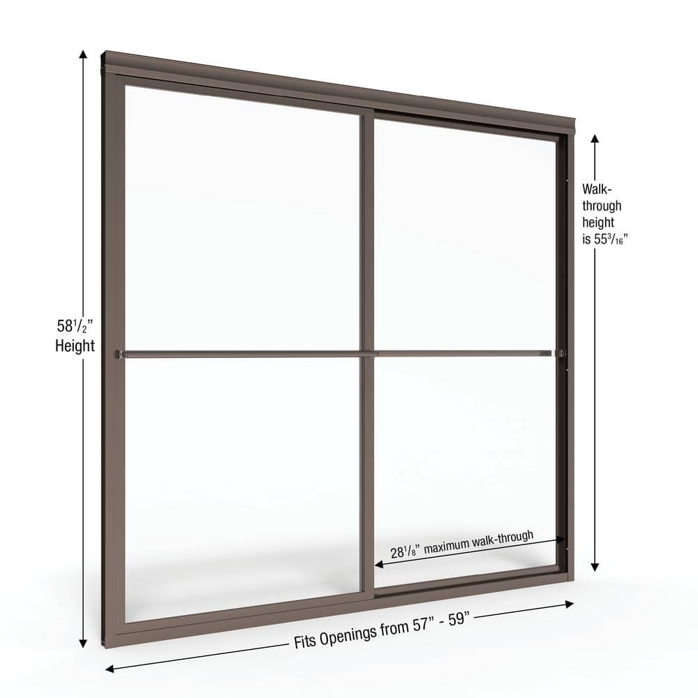 Oil Rubbed Bronze Clear Glass Sliding Tub Door, 57-59 in. Wide