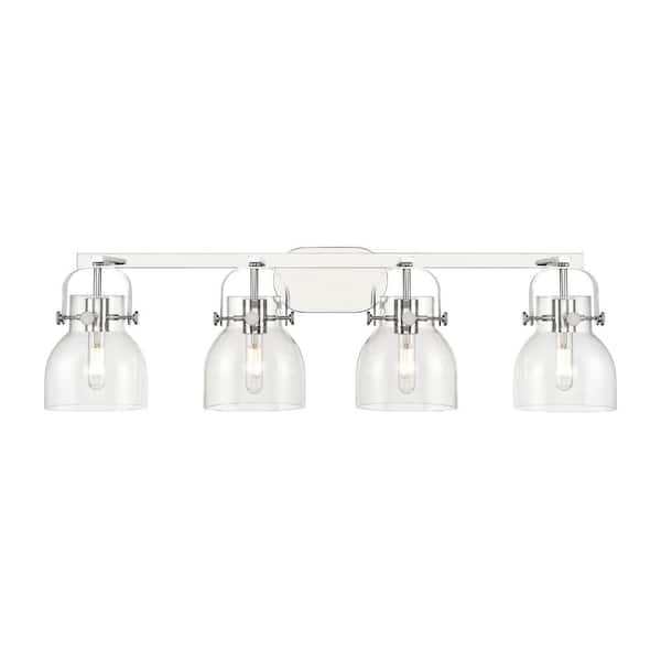 Innovations Pilaster II Bell 36.5 in. 4-Light Polished Chrome Vanity Light with Glass Shade