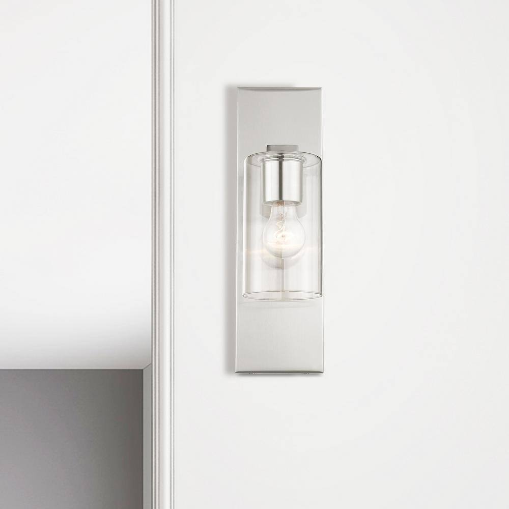 Brushed Nickel Clear Glass Direct Wired Wall Sconce