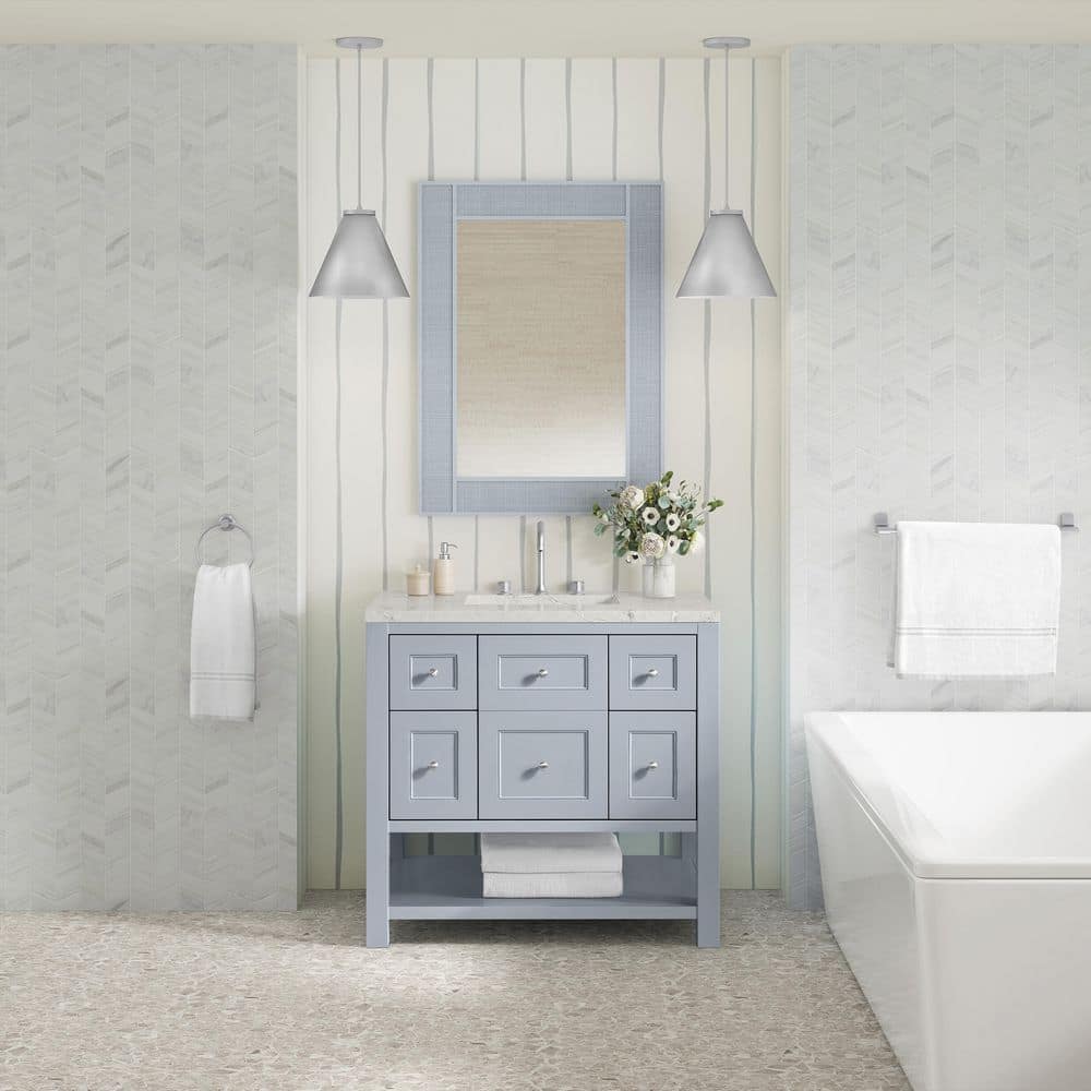 Breckenridge 36.0 in. W x 23.5 in. D x 34.25 in. H Single Bath Vanity in Serenity Blue with Quartz Victorian Silver Top price history on PriceWatchPro