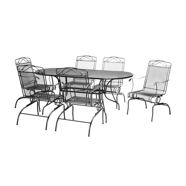 Unbranded Black Wrought Iron 7-Piece Action Patio Dining Set-DISCONTINUED