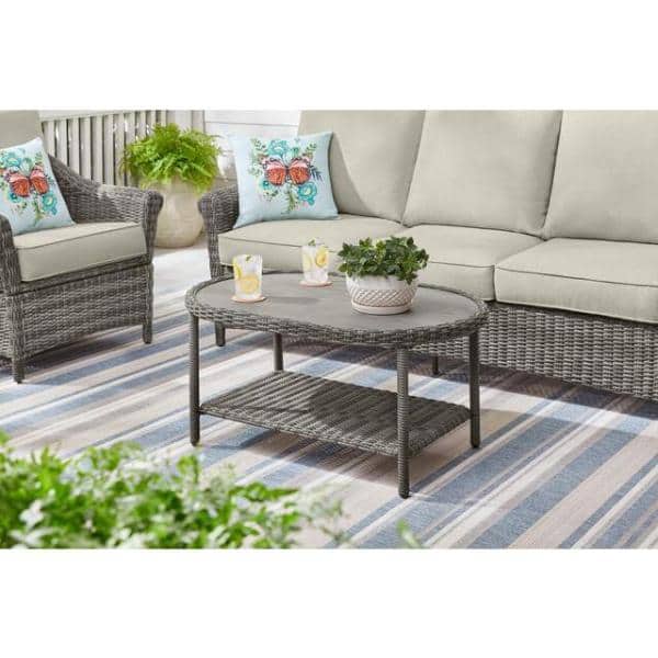 Outdoor Coffee Table Wood Pattern Ceramic Tile Tabletop Patio Furniture Brown 