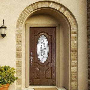 36 in. x 80 in. Andaman Medium Oak Right-Hand Inswing 3/4 Oval Lite Decorative Fiberglass Prehung Front Door