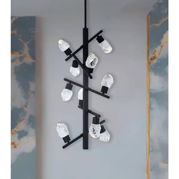 Kosmyc 4-Watt 10-Light Black Integrated LED Pendant Light with Clear Rock-Crystal Glass Shades