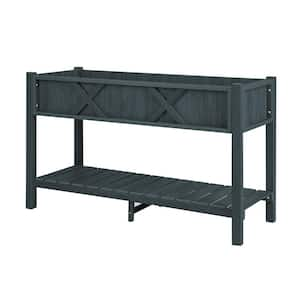 47 in. x 18 in. x 29 in. Plastic Raised Garden Bed with Storage Shelf and Drainage Holes in Black