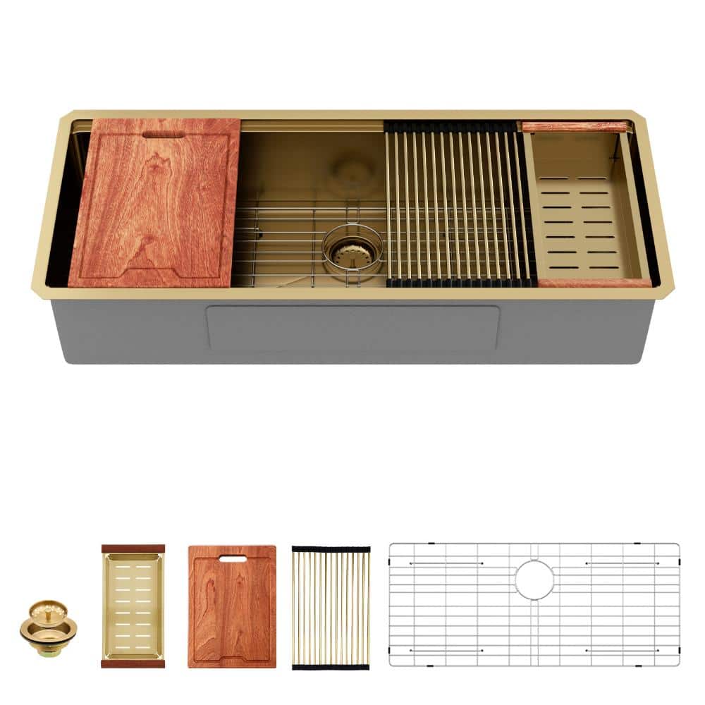Gold 45 in.Undermount Single Bowl 16 Gauge Stainless Steel Workstation Kitchen Sink With Accessories price history on PriceWatchPro