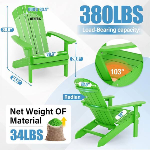 Mximu Classic Lime Green HIPS Plastic Outdoor Patio Adirondack