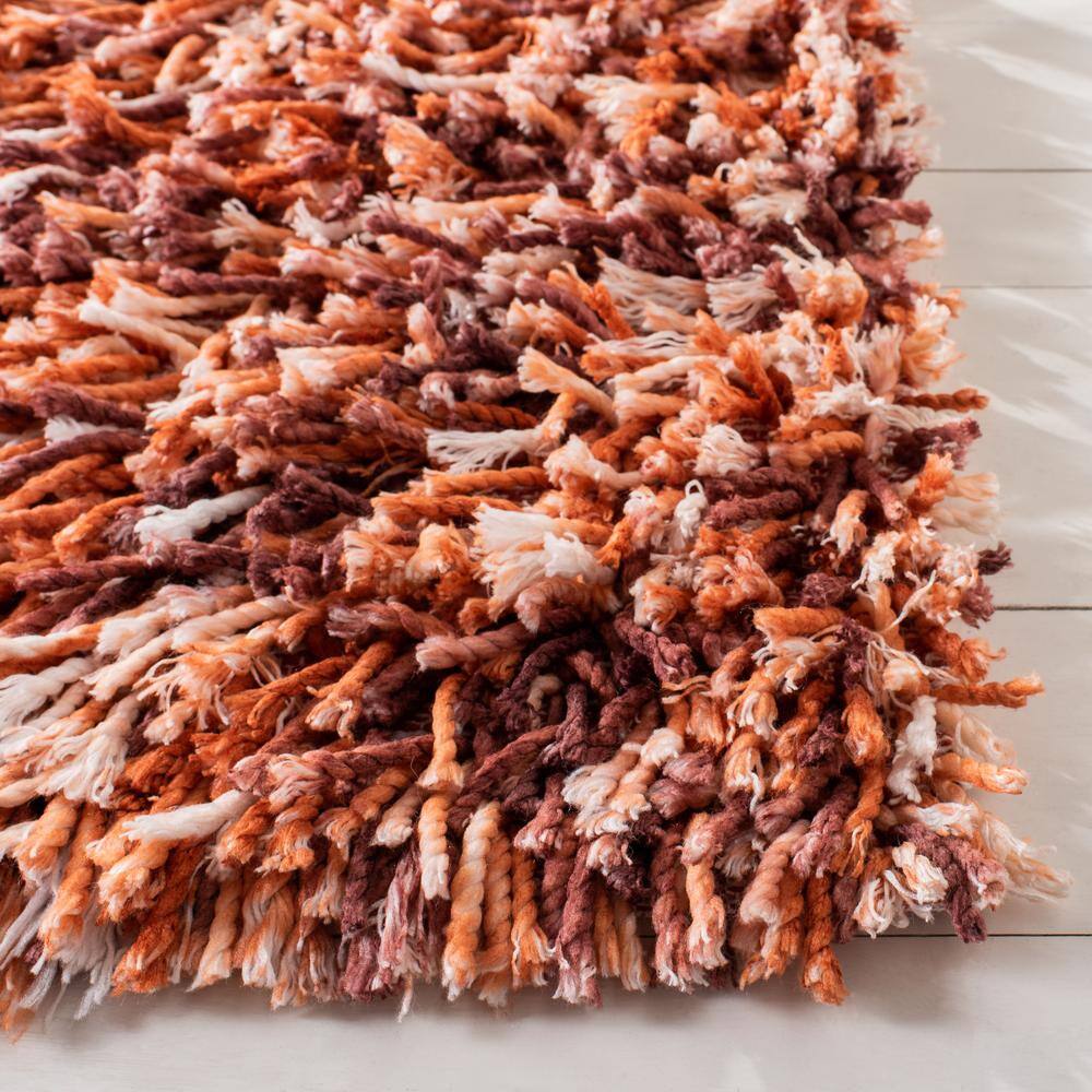 Ivory and Rust Hand-Tufted Shag Rectangular Rug 3' x 5'