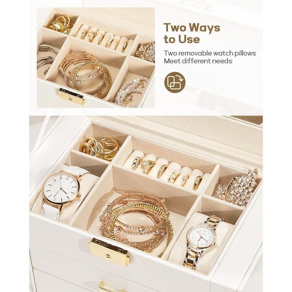 Synthetic Leather Huge Jewelry Box Mirrored Watch Organizer YC0089
