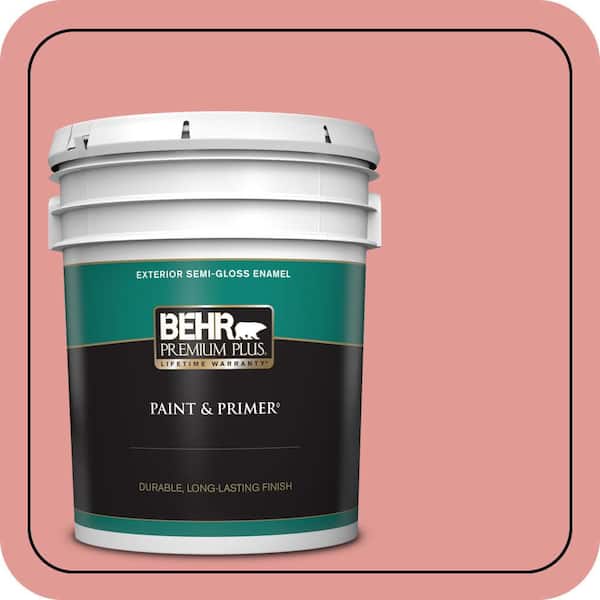 BEHR PREMIUM PLUS 5 gal. #M160-4A Sunset Pink Semi-Gloss Enamel Exterior Paint & Primer