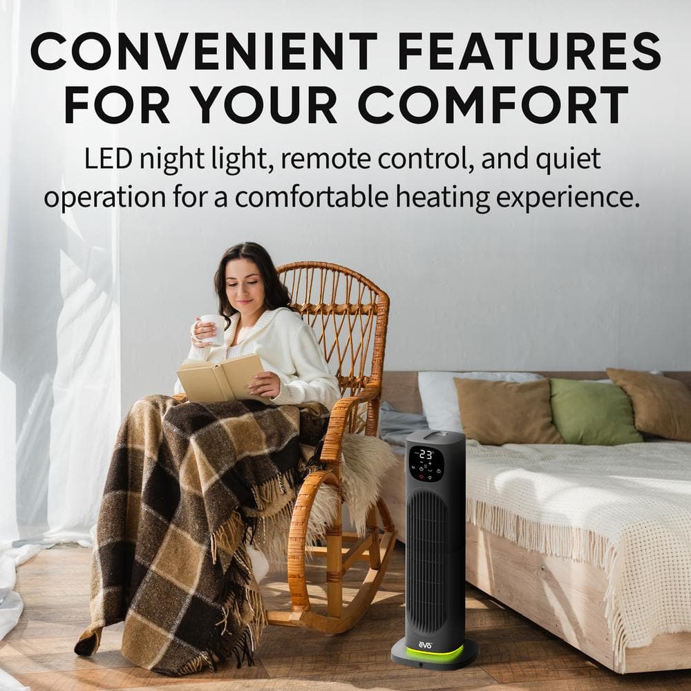 EVO Black Digital Tower Ceramic Heater with Thermostat