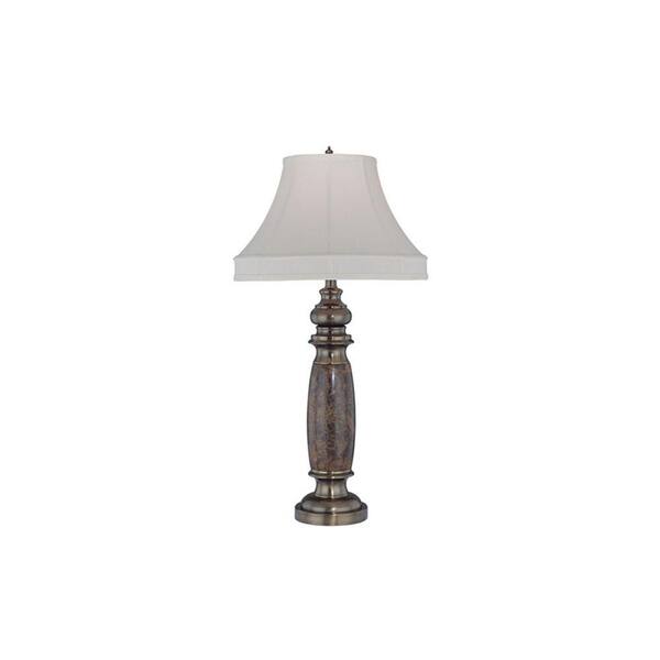 Illumine 33 in. Brass Table Lamp with White Fabric Shade