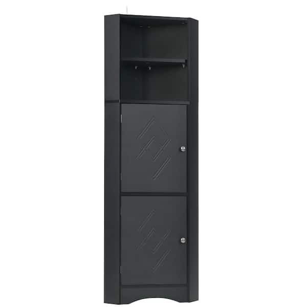 Hooseng 15 in. W x 15 in. D x 61 in. H Black MDF Linen Cabinet