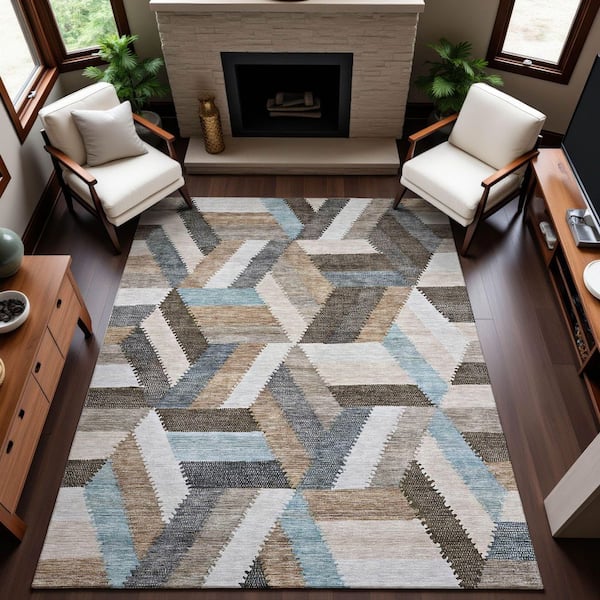 Mayfield Premium Machine Washable Abstract AMF1241 Brown 10 ft. x 14 ft. Area Rug
