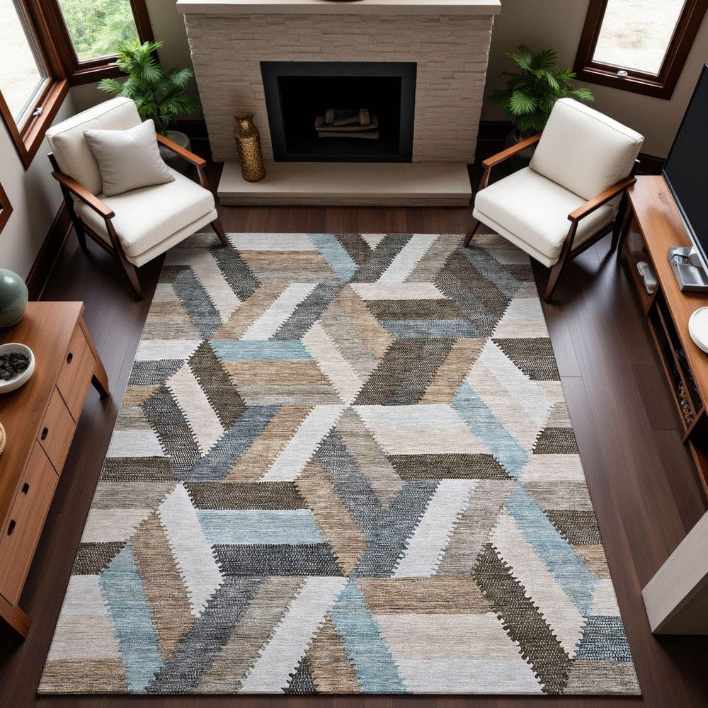 Mayfield Premium Machine Washable Abstract AMF1241 Brown 3 ft. x 4 ft. Area Rug price history on PriceWatchPro