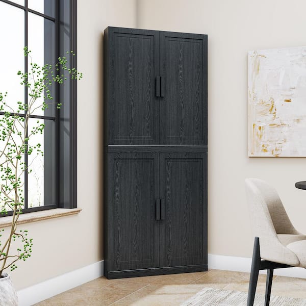 Solid Wood Black 72 in. H Corner Cabinet Storage Cabinet with Adjustable Shelves