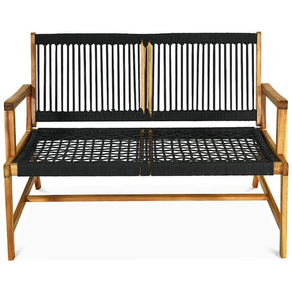 46.5 in. 2-Person Acacia Wood Outdoor Bench with, Black