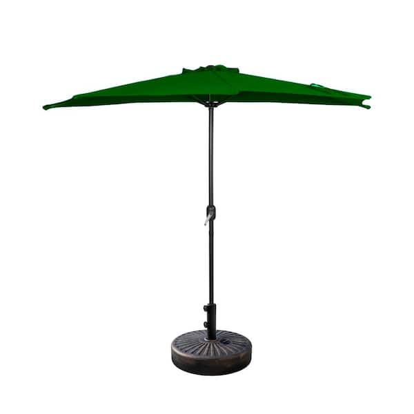 WESTIN OUTDOOR Fiji 9 ft. Market Half Patio Umbrella with Bronze Round Base in Dark Green