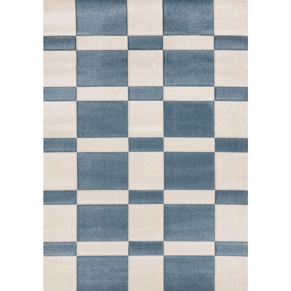Islae Collections 5 ft. x 8 ft. Blue Geometric, Stripes Indoor Area Rug
