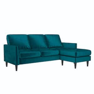 Winston 81.5 in. W Square Arm 3-Seat Velvet L-Shaped Sofa Sectional in Green with Reversible Chaise