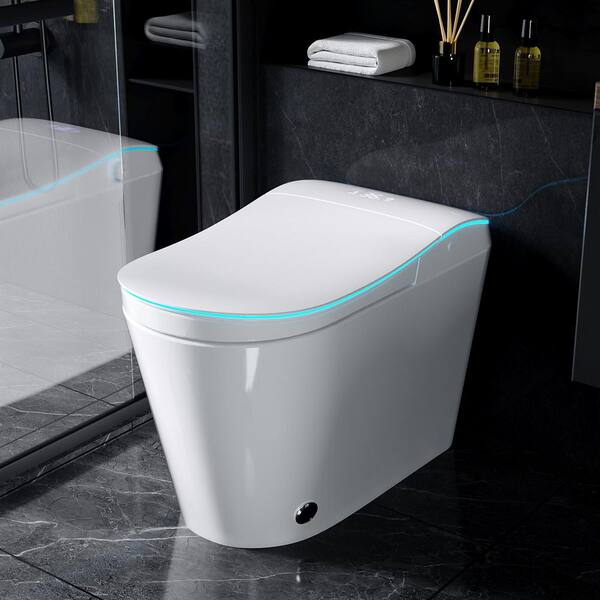 12 in. 1-Piece 1.28 GPF Dual Flush Elongated Toilet in White with Soft-Close Seat,Easy Maintenance, Front Feminine Wash