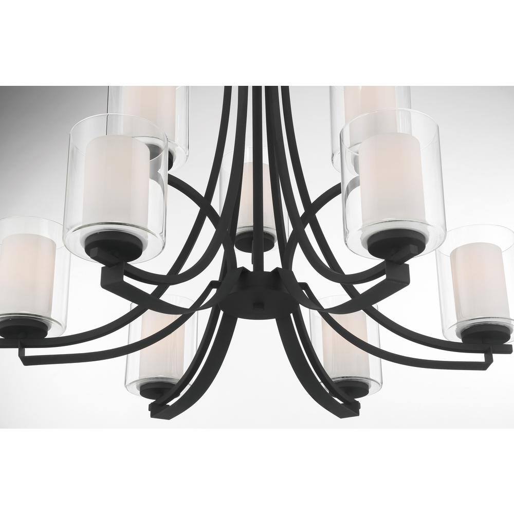 Sand Coal Nickel 9-Light Chandelier with Etched Glass Shades