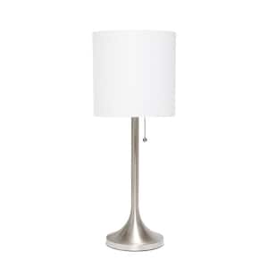 21 in. Brushed Nickel Tapered Table Lamp with White Fabric Drum Shade