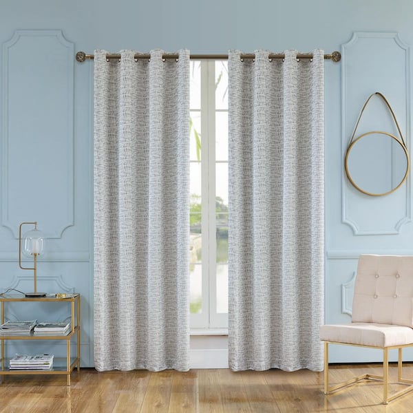 Lyndale Decor Frost Grey Geometric Grommet Room Darkening Curtain - 54 in. W x 95 in. L