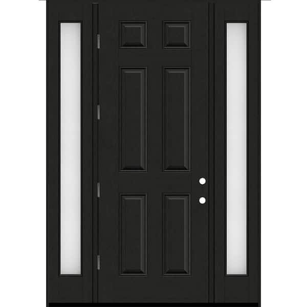 Steves & Sons Regency 68 in. x 96 in. 6 Panel RHOS Onyx Stain Mahogany Fiberglass Prehung Front Door w/Obscure14in. SLs 4-9/16