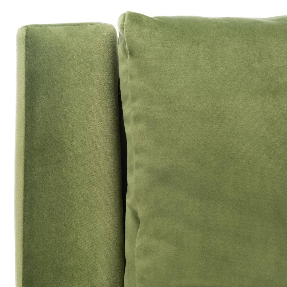 Olive Velvet and Natural Wood Mid-Century Arm Chair