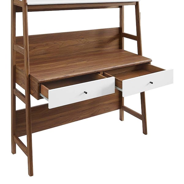 MODWAY Bixby 49 in. Rectangular Walnut White Wood 2-Drawer Desk
