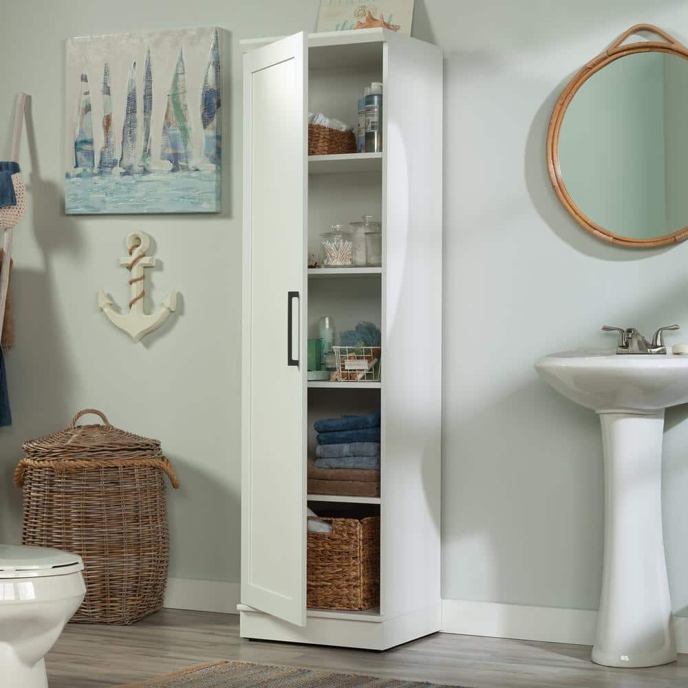 Soft White Tall Kitchen Storage Cabinet with Adjustable Shelves