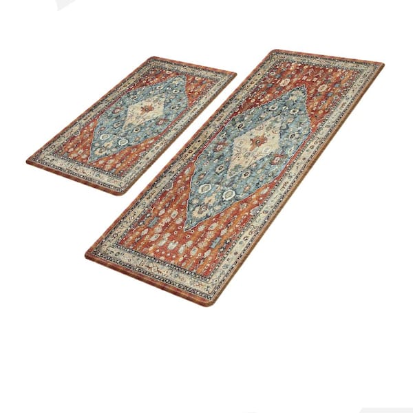 Geometric Tribal 17 in. x 47 in. and 17 in. x 30 in. Cushioned Waterproof Indoor Kitchen Anti-Fatigue Mat Set