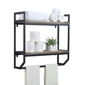 23.6 in. W x 7.87 in. D x 22.8 in. H Black Bathroom Wall Mounted Floating Shelves with Towel Bar